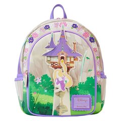 Размер: 22,5х28,75х12,5 см. Мини-рюкзак Loungefly Disney Tangled Rapunzel Swinging from the Tower изготовлен из веганской кожи (полиуретана) и оснащен металлической фурнитурой цвета розового золота. Сумка оснащена регулируемыми плечевыми ремнями, боковыми карманами, заклепкой для подвижных деталей и силиконовым шармом. Дополнительные функции включают аппликацию, детали с принтом, тиснением и вышивкой. Обратите внимание на гармоничную внутреннюю подкладку. цена и информация | Школьные рюкзаки, спортивные сумки | kaup24.ee