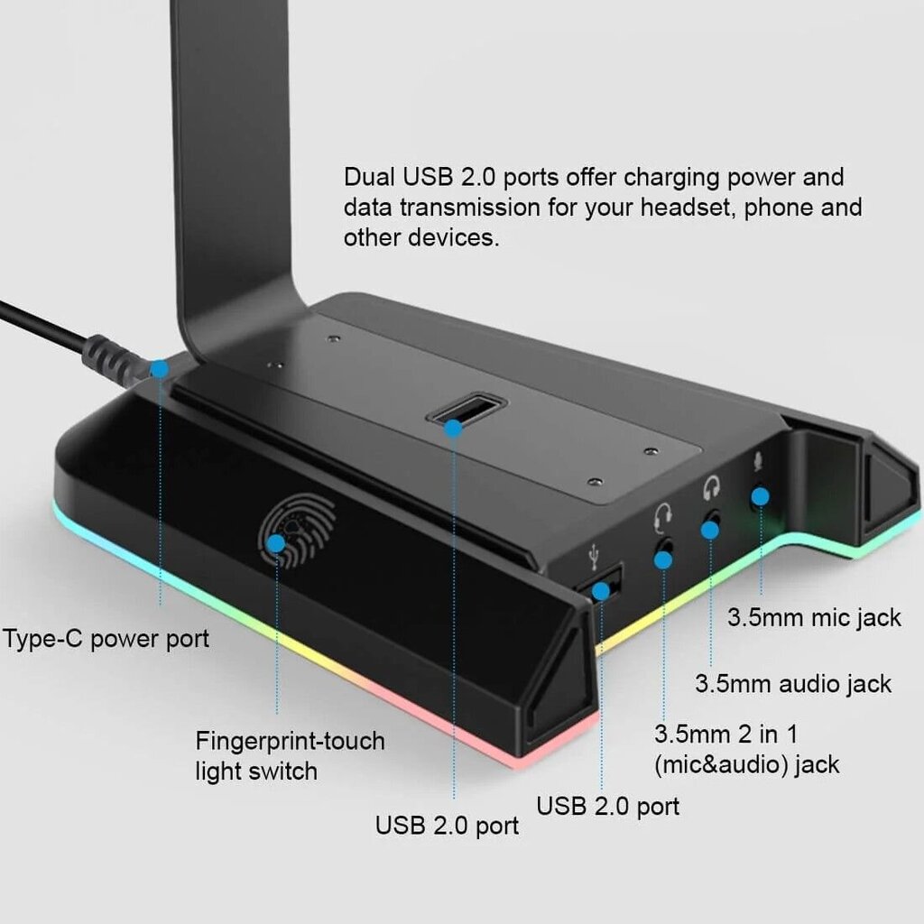 EKSA W1 RGB Headset Stand 7.1 Surround Sound цена и информация | Kõrvaklappide tarvikud | kaup24.ee