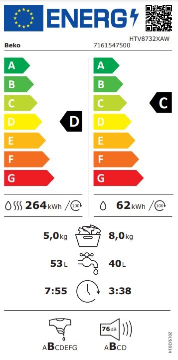 Beko HTV8732XAW hind ja info | Pesumasinad | kaup24.ee