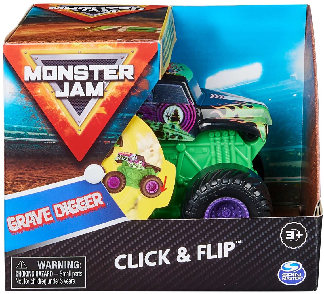 Pojazd Monster Jam 1:43 Grave Digger click & flip hind ja info | Poiste mänguasjad | kaup24.ee