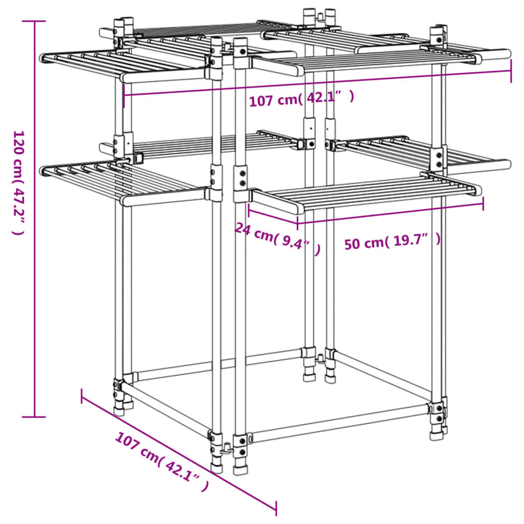 vidaXL pesukuivatusrest, 107 x 107 x 120 cm, alumiinium hind ja info | Pesukuivatusrestid ja aksessuaarid | kaup24.ee