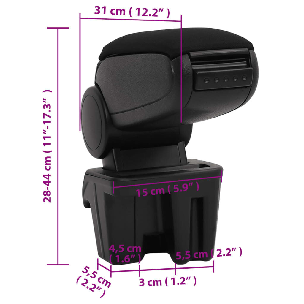 vidaXL auto käetugi, must, 15 x 31 x (28-44) cm, ABS цена и информация | Lisaseadmed | kaup24.ee