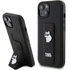 Karl Lagerfeld Saffiano Grip Stand Metal Logo Case for iPhone 15 Black цена и информация | Чехлы для телефонов | kaup24.ee