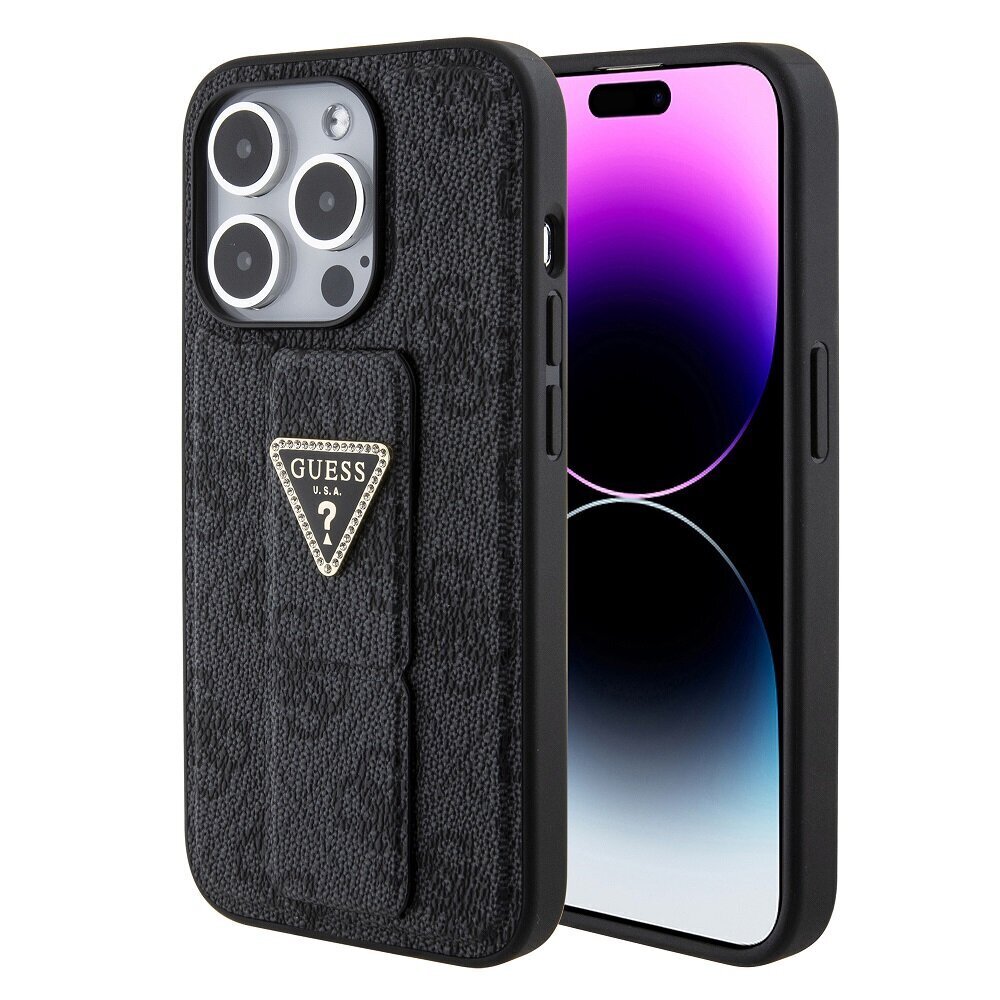 Guess PU Grip Stand 4G Strass Triangle Metal Logo Case for iPhone 15 Pro  Black цена | kaup24.ee