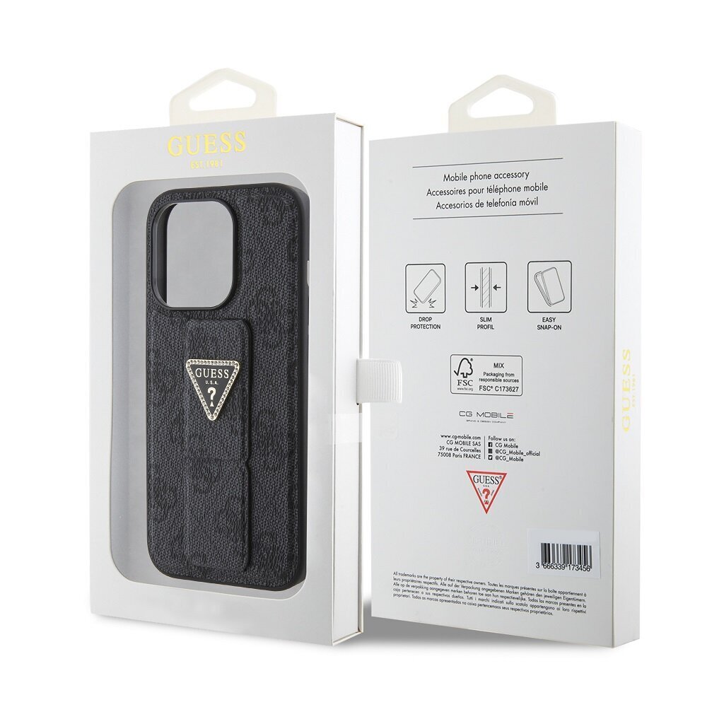 Guess PU Grip Stand 4G Strass Triangle Metal Logo Case for iPhone 15 Pro  Black цена | kaup24.ee