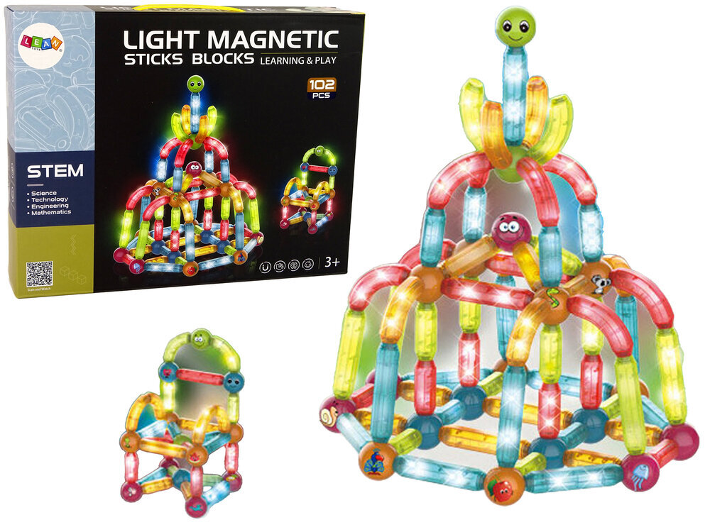 Harivate magnetklotside komplekt Light Magnetic Sticks, 102 el. цена и информация | Klotsid ja konstruktorid | kaup24.ee