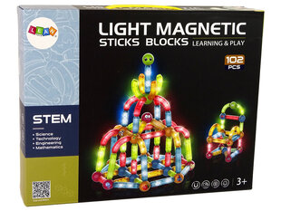 Harivate magnetklotside komplekt Light Magnetic Sticks, 102 el. цена и информация | Конструкторы и кубики | kaup24.ee