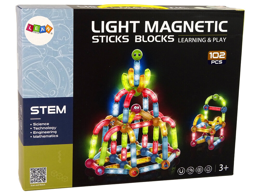 Harivate magnetklotside komplekt Light Magnetic Sticks, 102 el. цена и информация | Klotsid ja konstruktorid | kaup24.ee