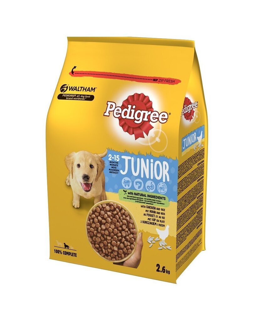 Pedigree Junior koos kana ja riisiga, 3x2,6 kg цена и информация | Kuivtoit koertele | kaup24.ee