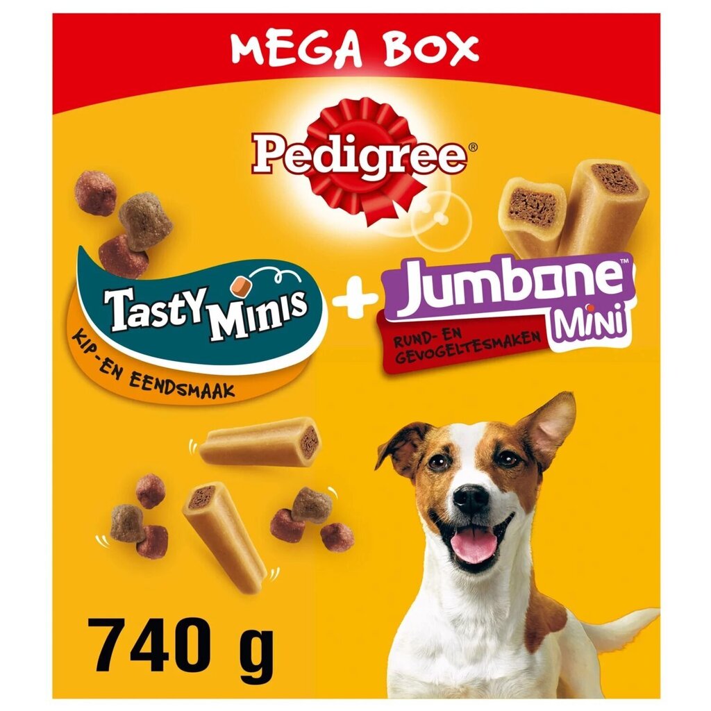 Pedigree Mega Box Tasty Minis koos kana-, veise- ja linnulihaga, 740 g hind ja info | Maiustused koertele | kaup24.ee