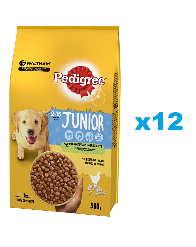 Pedigree Junior noortele kutsikatele koos kanaga, 12x500 g hind ja info | Kuivtoit koertele | kaup24.ee