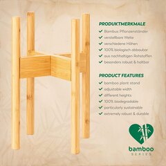 Rubberneck Bamboo Plant Stand - регулируемая стойка для цветочного горшка из бамбукового дерева для внутреннего и наружного использования - бежевый цена и информация | Вазоны | kaup24.ee