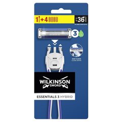 Бритвенный набор Wilkinson Essentials 3 Hybrid: бритва, 1 шт + бритвенные головки, 4 шт цена и информация | Косметика и средства для бритья | kaup24.ee