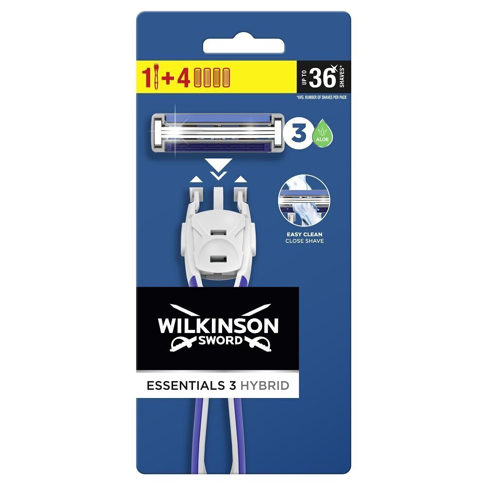 Raseerimiskomplekt Wilkinson Essentials 3 Hybrid: raseerija, 1 tk + raseerimispead, 4 tk цена и информация | Raseerimisvahendid | kaup24.ee