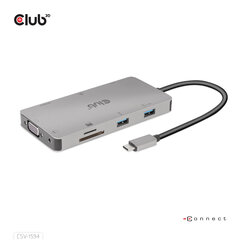 Адаптер CLUB3D USB Gen1 Type-C 9-in-1 hub with HDMI, VGA, 2x USB Gen1 Type-A, RJ45, SD/Micro SD card slots and USB Gen1 Type-C Female port цена и информация | Адаптер Aten Video Splitter 2 port 450MHz | kaup24.ee