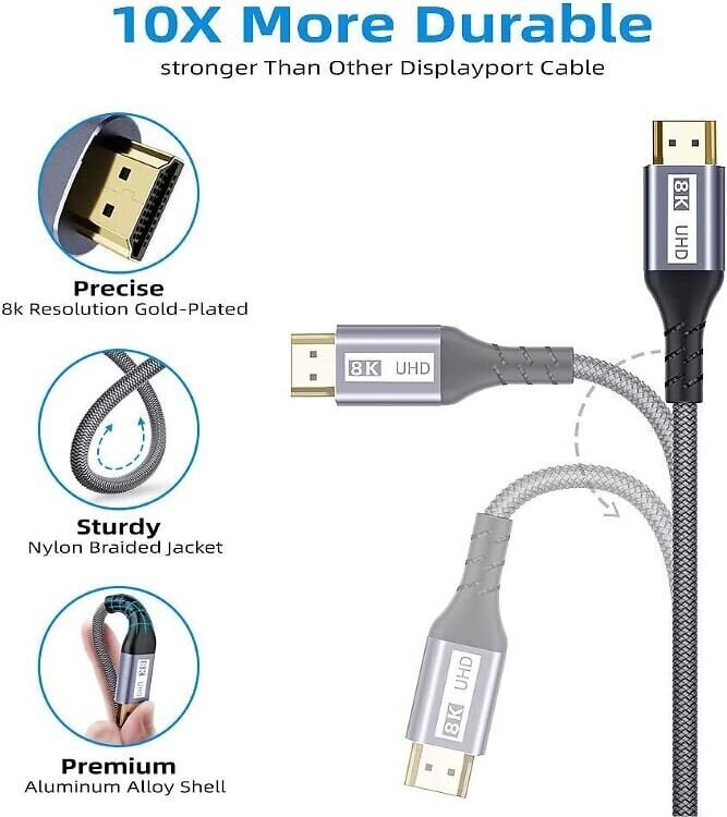 HDMI 2.1 4.5m punutud kaabel 8K. kullatud pesad hind ja info | Kaablid ja juhtmed | kaup24.ee