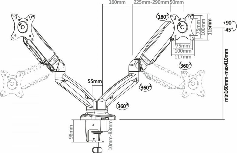 Aisens Screen Table Support цена и информация | Monitori hoidjad | kaup24.ee