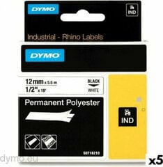 Ламинированная лента для фломастеров Rhino Dymo ID1-12 12 x 5,5 mm Чёрный полиэстер Белый Самоклеящиеся (5 штук) цена и информация | Аксессуары для принтера | kaup24.ee