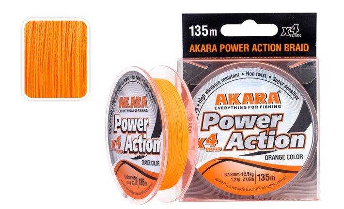 Punutud liin AKARA Power Action X-4 oranž 135m цена и информация | Tamiilid | kaup24.ee