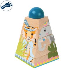 Puidust püramiidi puzzle koos loomade kuubikuga Puzzle Tower Džungel цена и информация | Игрушки для малышей | kaup24.ee