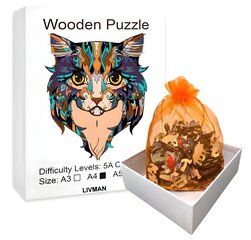 Пазл деревянный А4 с изображением кошачьей головы, 167 деталей, LIVMAN Н-55 цена и информация | Пазлы | kaup24.ee