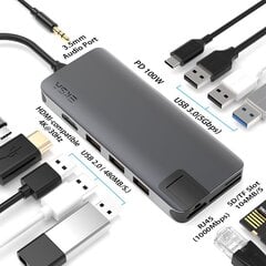 Eksa T20 12in1 Type-C to HDMI+USB3.0+USB2.0+SD+miniSD+PD100W+3,5mm+RJ45 цена и информация | Адаптер Aten Video Splitter 2 port 450MHz | kaup24.ee