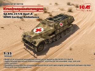 Liimitav mudel ICM 35113 WWII German Ambulance Sd.Kfz.251/8 Ausf.A Krankenpanzerwagen 1/35 цена и информация | Склеиваемые модели | kaup24.ee