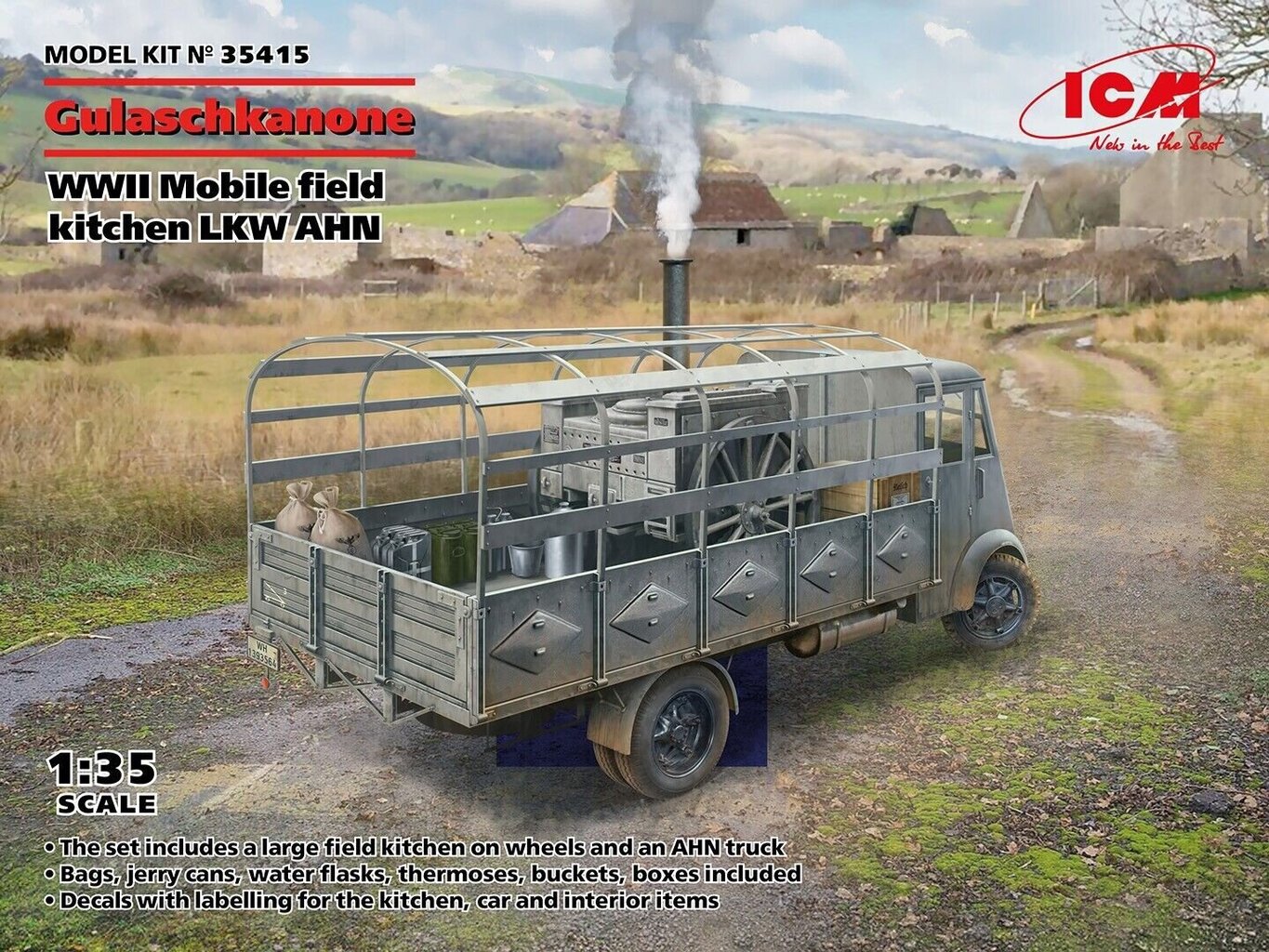 Liimitav mudel ICM 35415 WWII German mobile field kitchen AHN Gulaschkanone 1/35 hind ja info | Liimitavad mudelid | kaup24.ee
