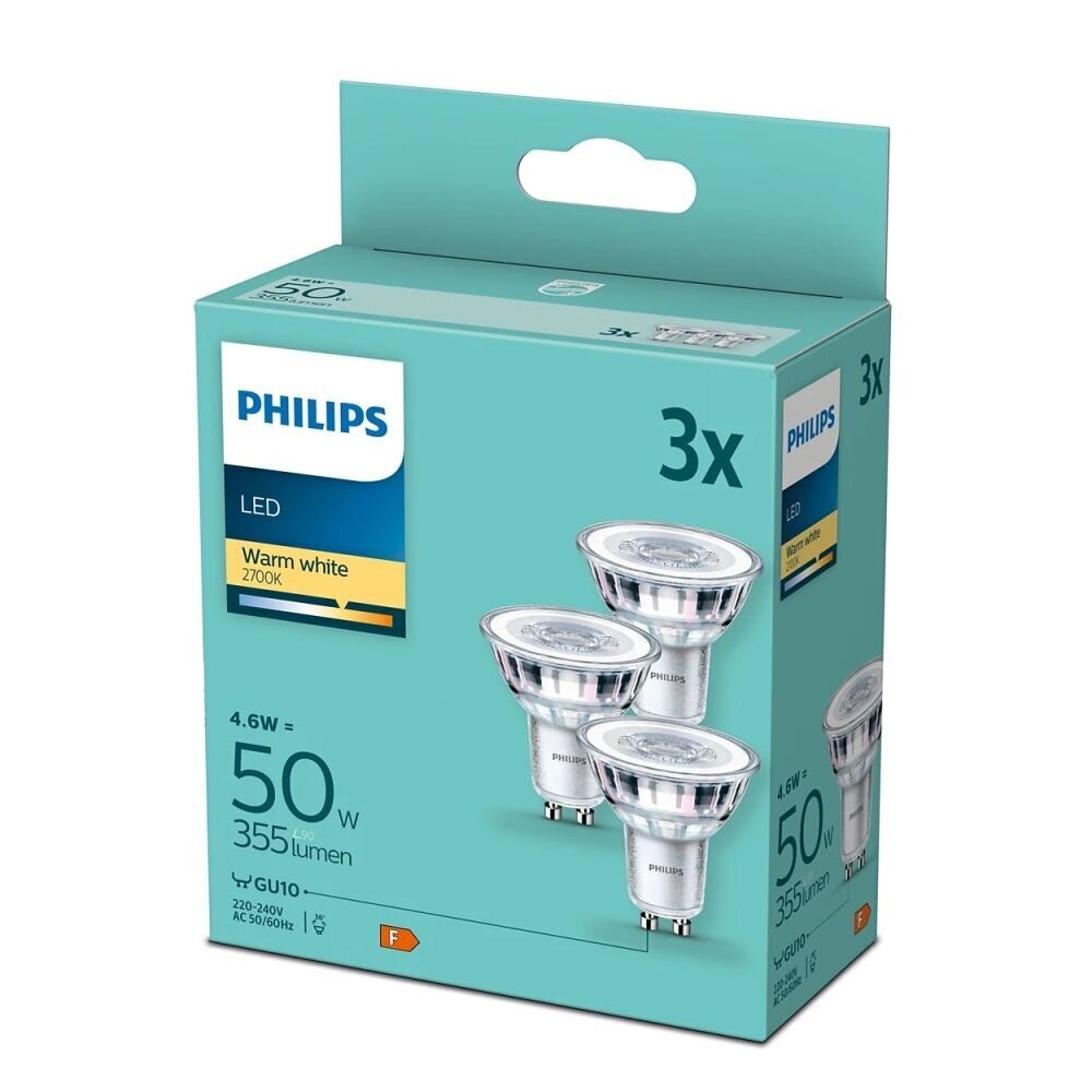 Philipsi LED 4,6 W (50 W) 355 lm GU10 230 V 2700 K, 3 tk pakendis цена и информация | Lambipirnid, lambid | kaup24.ee