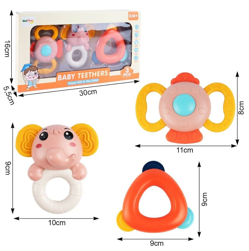 Kõristi-närimislelu komplekt beebidele. 3tk. hind ja info | Imikute mänguasjad | kaup24.ee