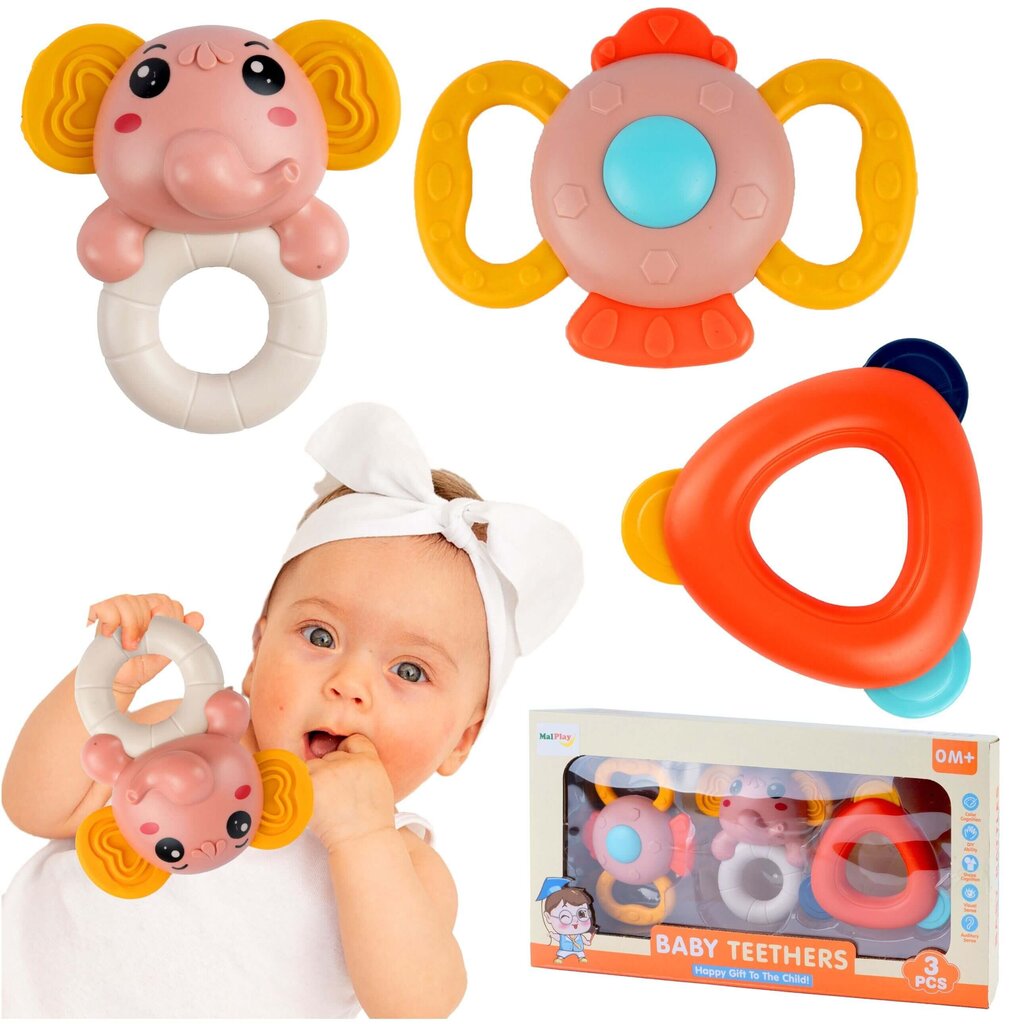 Kõristi-närimislelu komplekt beebidele. 3tk. цена и информация | Imikute mänguasjad | kaup24.ee