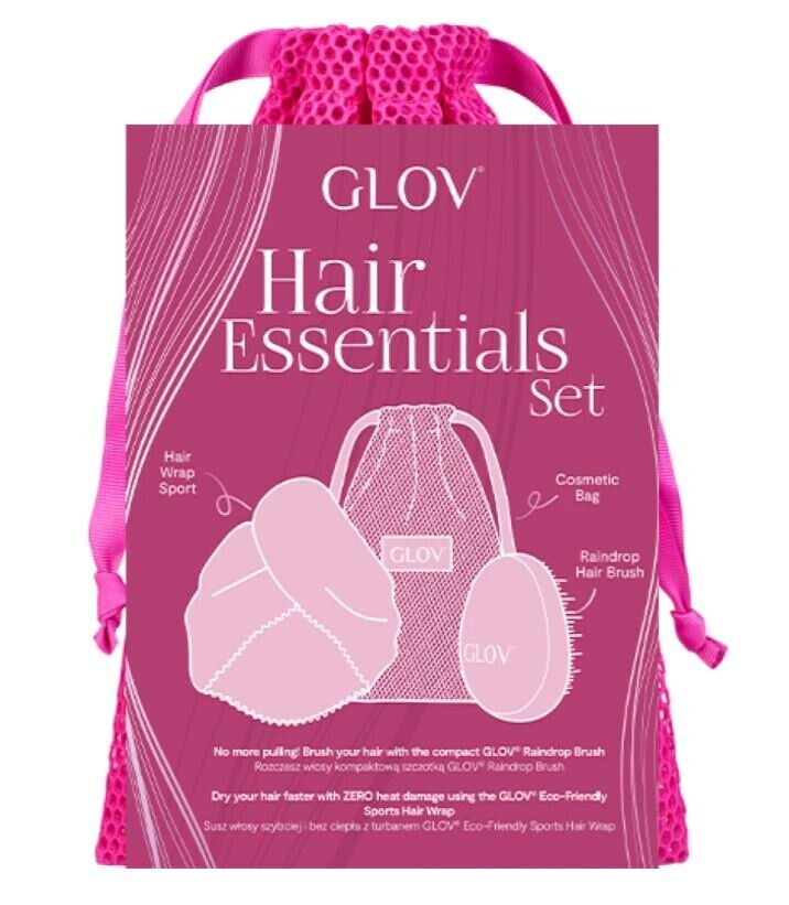 Juuksehoolduskomplekt Glov Hair Essentials: juukseturban + hari + kott hind ja info | Juukseharjad, kammid, juuksuri käärid | kaup24.ee