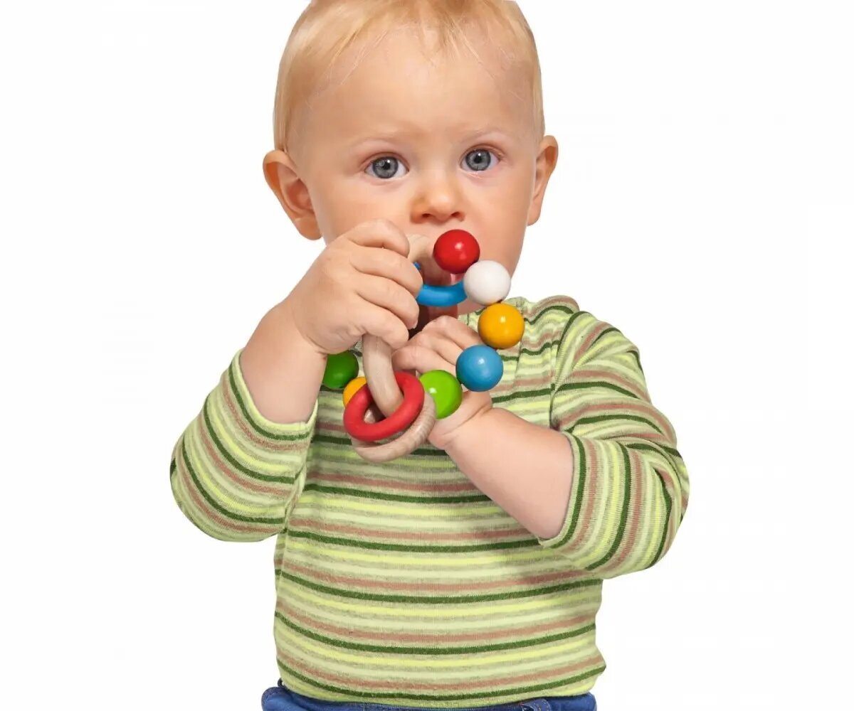 Gripper 3D teether ja helmedega puidust цена и информация | Imikute mänguasjad | kaup24.ee