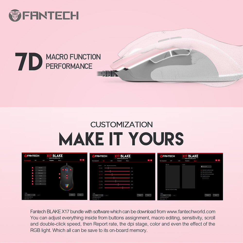 Fantech x17 blake juhtmega hiir roosa цена и информация | Hiired | kaup24.ee