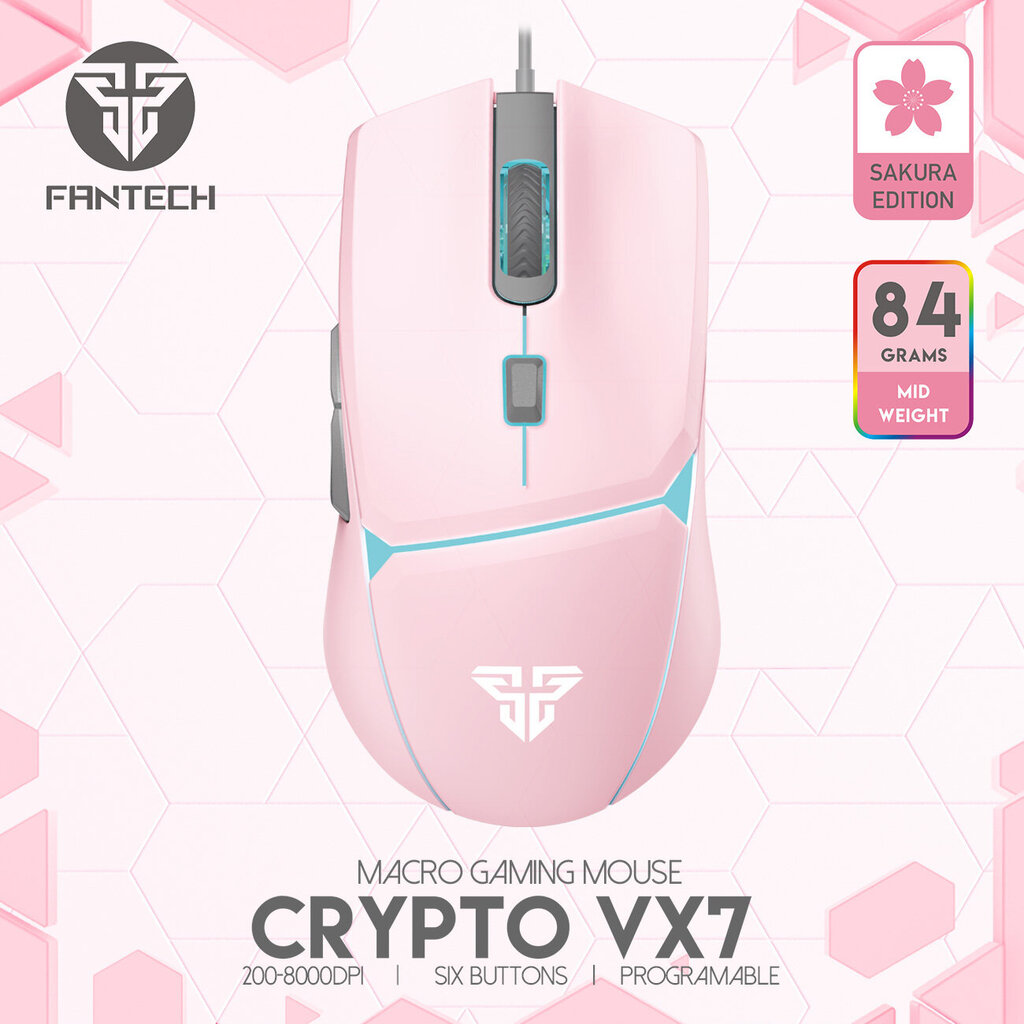 Fantech vx7 crypto traadiga hiir roosa hind ja info | Hiired | kaup24.ee