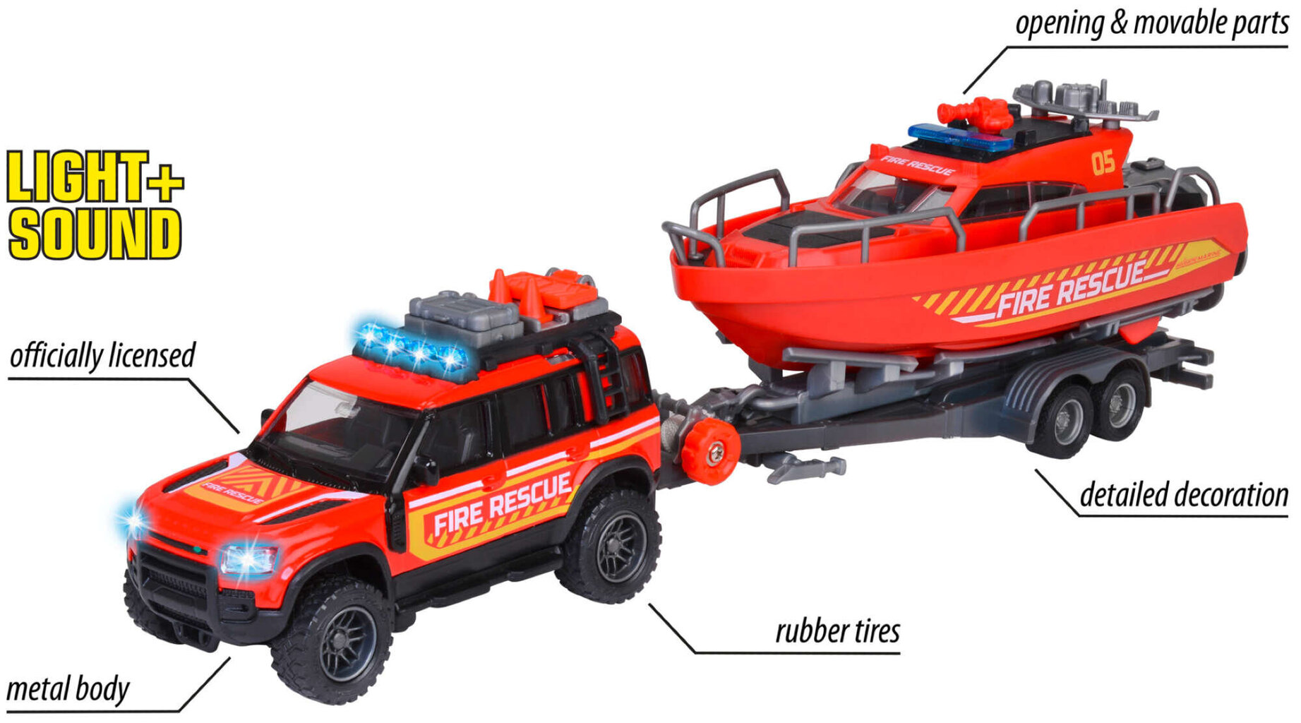 Komplekt Interaktiivne hädaolukorra sõidukite Land Rover koos tuletõrjepaadi valguse heliga hind ja info | Poiste mänguasjad | kaup24.ee