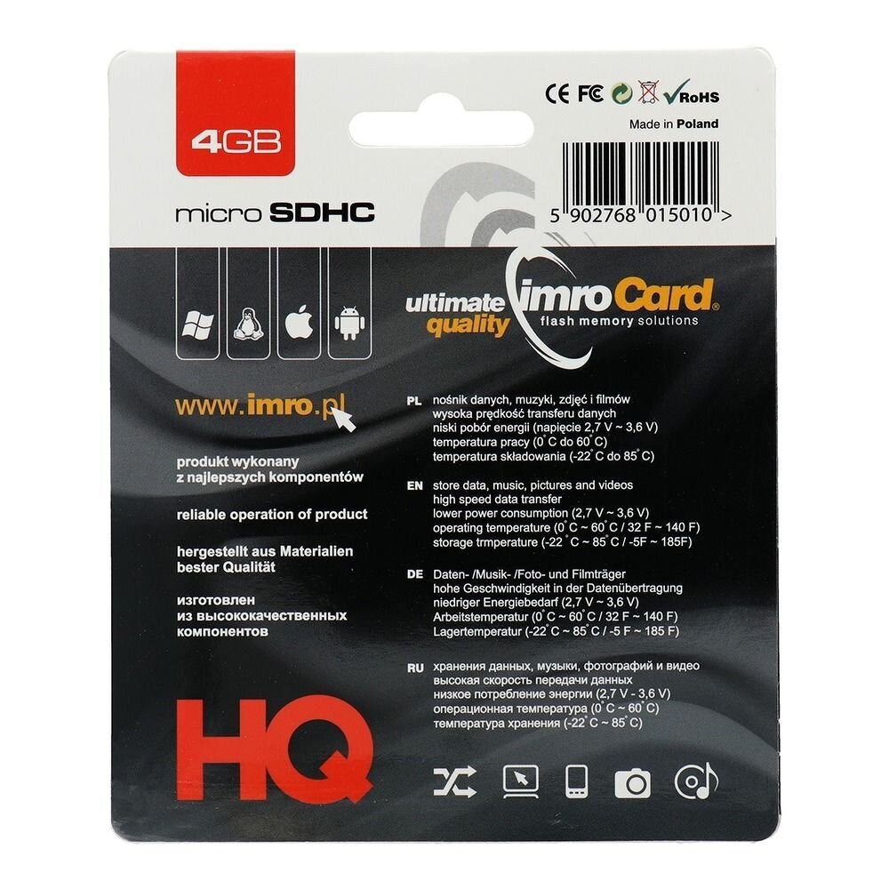 Imro microSD 4GB hind ja info | Fotoaparaatide mälukaardid | kaup24.ee