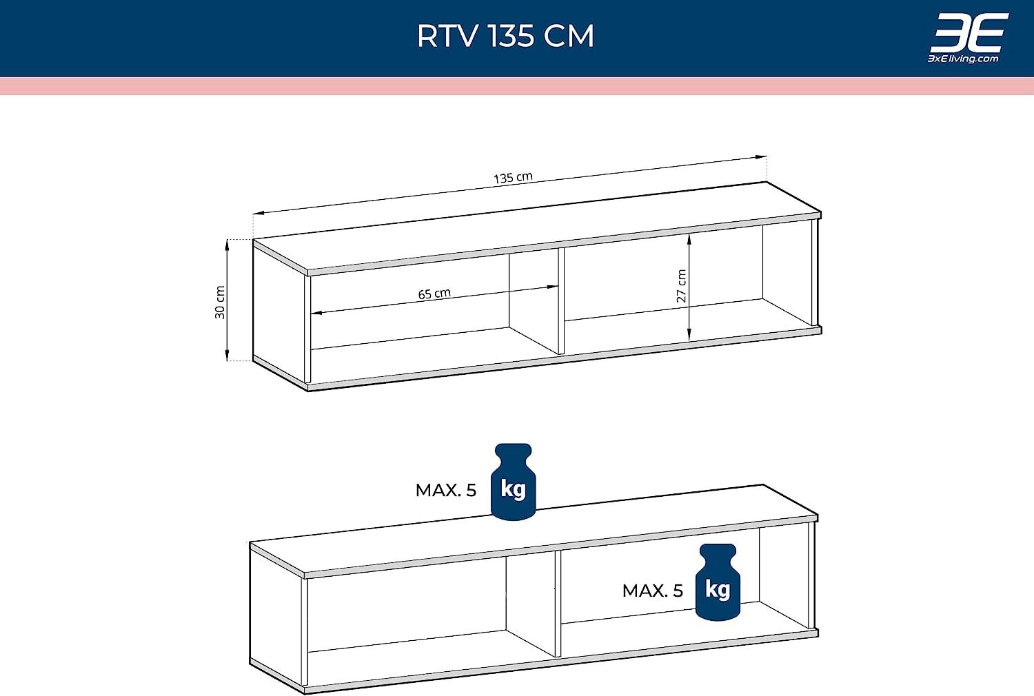 Rippuv telekapp 135 cm, hall цена и информация | TV alused | kaup24.ee