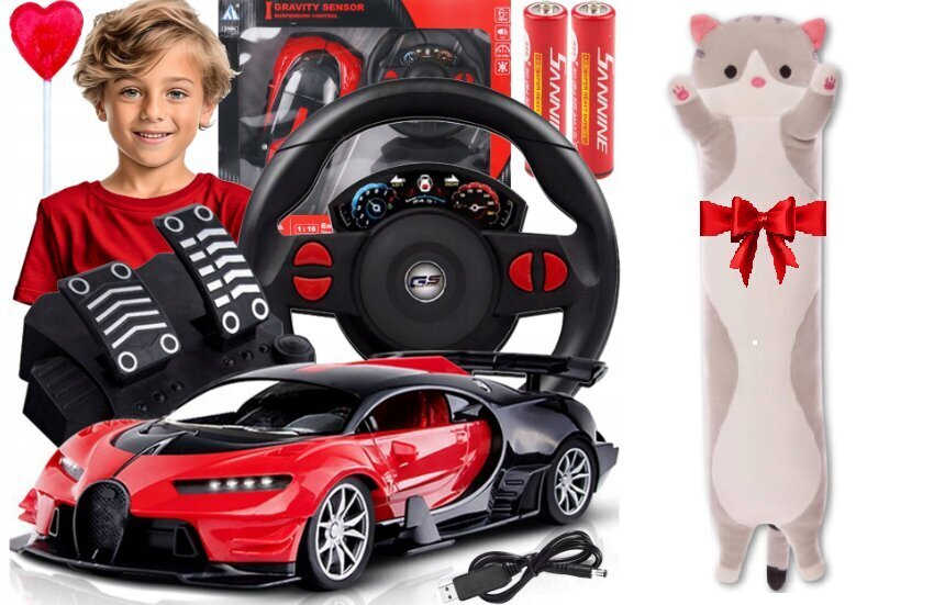 Laste võidusõiduauto RC1000 rooli ja pehme padjaga Cat, 50 cm цена и информация | Poiste mänguasjad | kaup24.ee