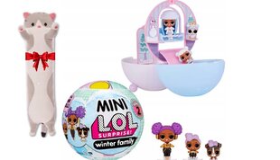 Kujukeste komplekt LOL Surprise Mini Winter Family ja plüüsist padi Cat, 50 cm hind ja info | Tüdrukute mänguasjad | kaup24.ee
