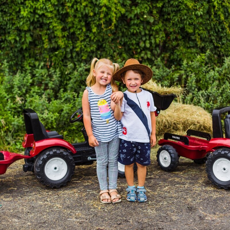 Pedaaltraktor FALK Valtra koos haagisega, punane hind ja info | Imikute mänguasjad | kaup24.ee