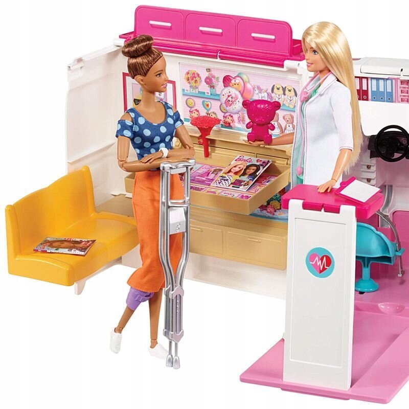 Kiirabi Barbie® mobiilne kliinik 2in1 Frm19 hind ja info | Tüdrukute mänguasjad | kaup24.ee