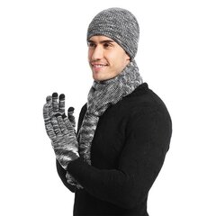 Зимний комплект (перчатки, шарф, шапка) М1211072-1, серый/черный цена и информация | Мужские шарфы, шапки, перчатки | kaup24.ee