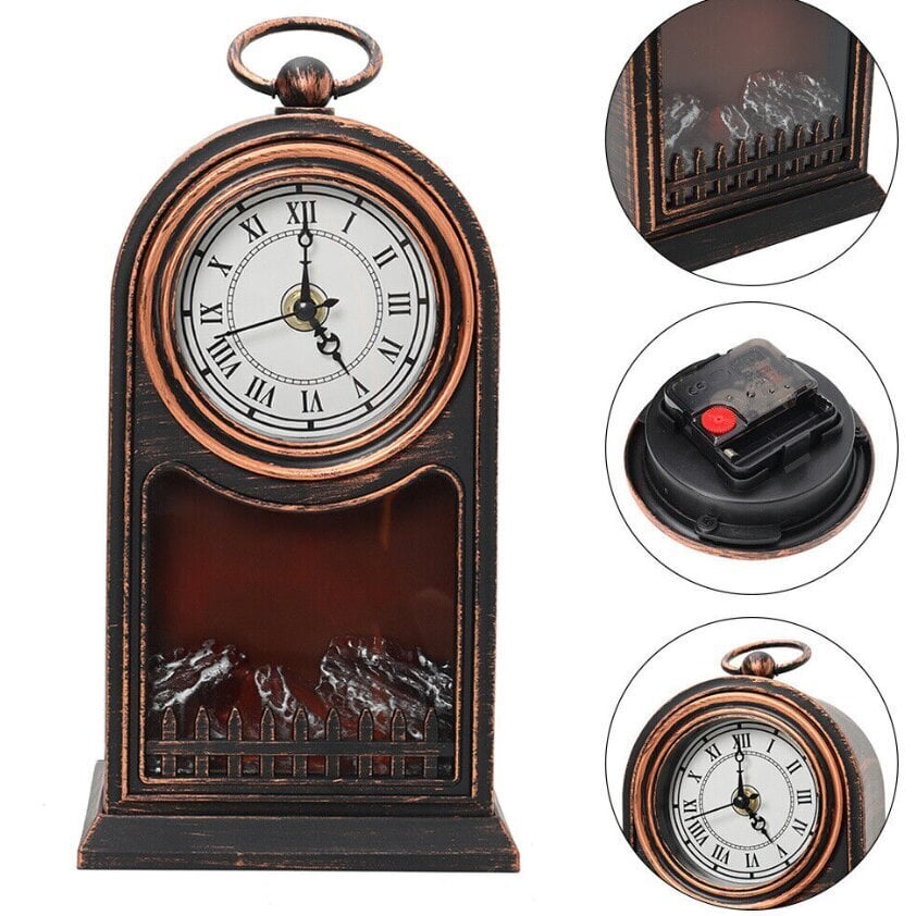 Vintage elektriline LED kaminalamp koos kellaga, pruun hind ja info | Originaalsed kellad | kaup24.ee