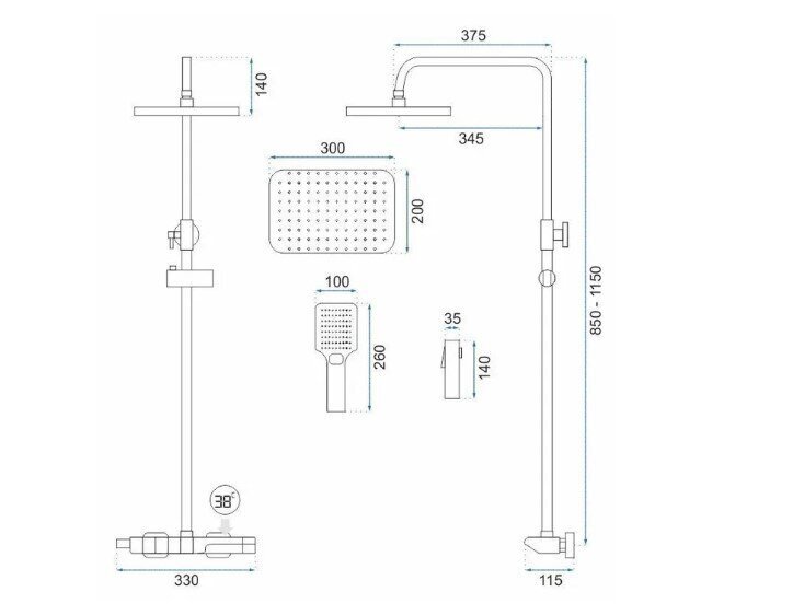 Dušikomplekt Rea Rob termostaadiga, kuldne hind ja info | Komplektid ja dušipaneelid | kaup24.ee