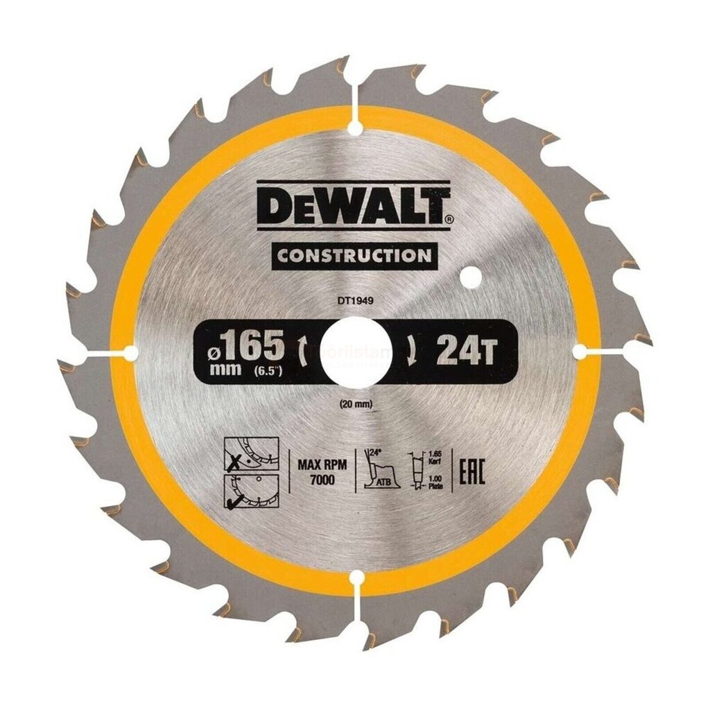 Saeketas DeWalt 165x20mmx24z - DT1949 hind ja info | Elektrilised saed, mootorsaed ja tarvikud | kaup24.ee