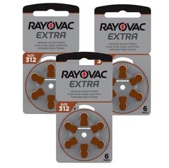 Батарейки для слуховых аппаратов Rayovac A312 (PR41) 3х6 шт., 18 шт. цена и информация | Батерейки | kaup24.ee