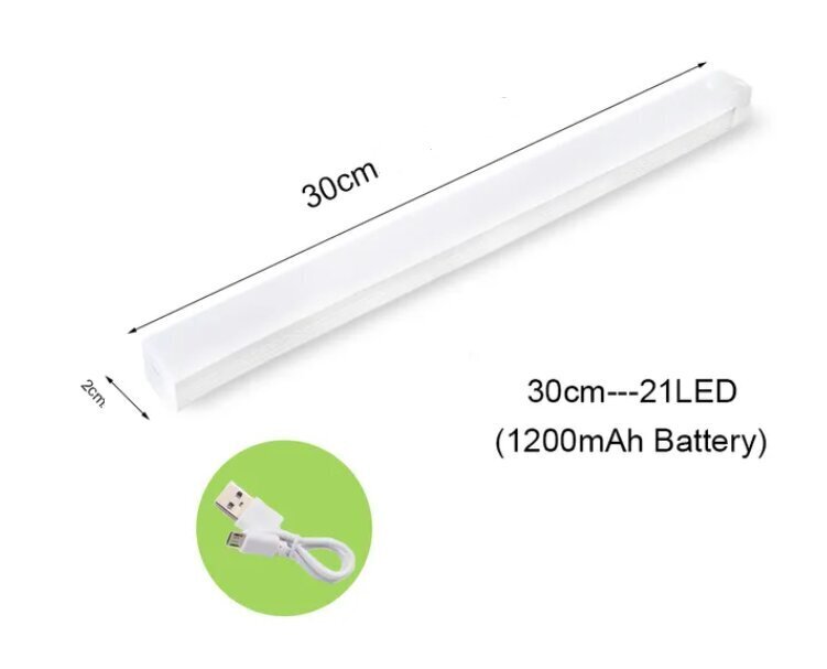 Juhtmeta LED-valgusti liikumisanduriga (külmvalge), 30 cm, 21LED цена и информация | Süvistatavad ja LED valgustid | kaup24.ee