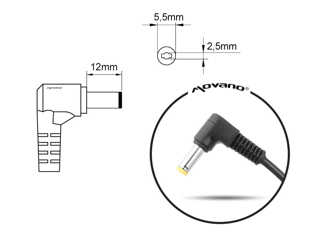 Movano 19V 3,42A, 65W hind ja info | Sülearvutite laadijad | kaup24.ee