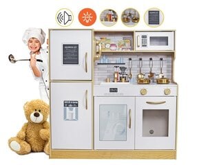 Деревянная мини-кухня для детей с кастрюлями, миксером, светодиодной подсветкой цена и информация | Игрушки для девочек | kaup24.ee